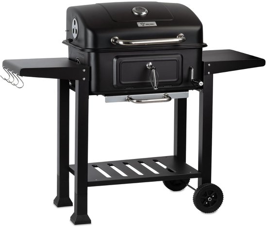 LeeuwenChoice® BBQ Pro Serie - Houtskool BBQ Wagen - Met Thermometer - Verrijdbaar met Wielen - Inclusief Zijtafels & Opbergruimte van Merkloos
