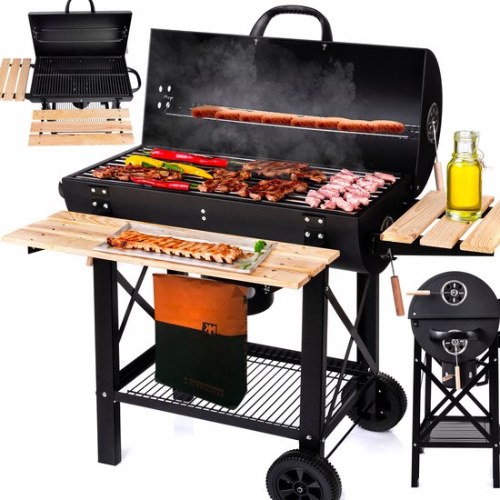 Lehmann Nevada Koolgrill met Deksel, 2 Rvs Roosters & Zijvakken