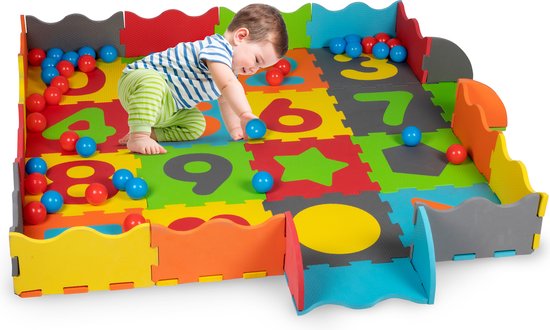 Let's Play Speelmat Baby Foam - 3-in-1 - Puzzelmat en Ballenbak - Speelkleed - 36-Delig van Playgo