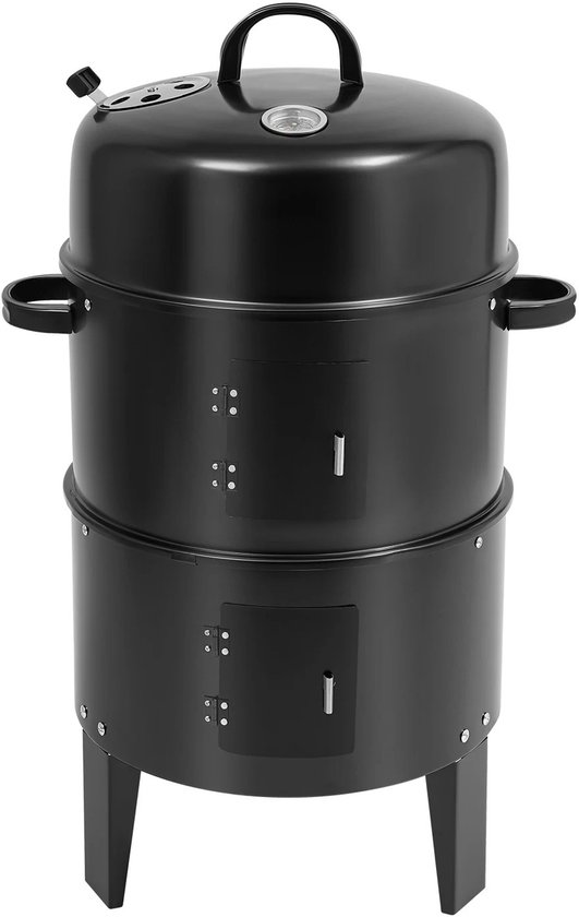 Linkforu - 3-in-1 Multifunctionele BBQ – Grill - Stook- Rookoven met Deksel en Thermometer – Houtskoolgrill – 2 Verstelbare Kleppen van Merkloos