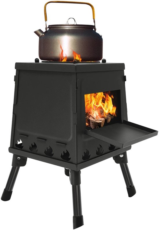 Linkforu - Inklapbare Campinghoutkachel - Buitenhaard - Houtkachel - BBQ - Grillen - Koken - Verwarmen - Camping - Balkon - Tuin - Incl. Handschoenen - Verstelbaar in Hoogte 36-56 cm - Breedte 55 cm van Merkloos