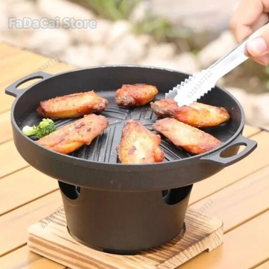 Linkforu - Japanse Mini Kachel – Grill – BBQ - Mini-Barbecue - Barbecuegrill – Houtskool – Kamperen – Draagbaar - Anti Aanbak - Aluminium – Houtenvoet - 21x13x13 cm van Merkloos