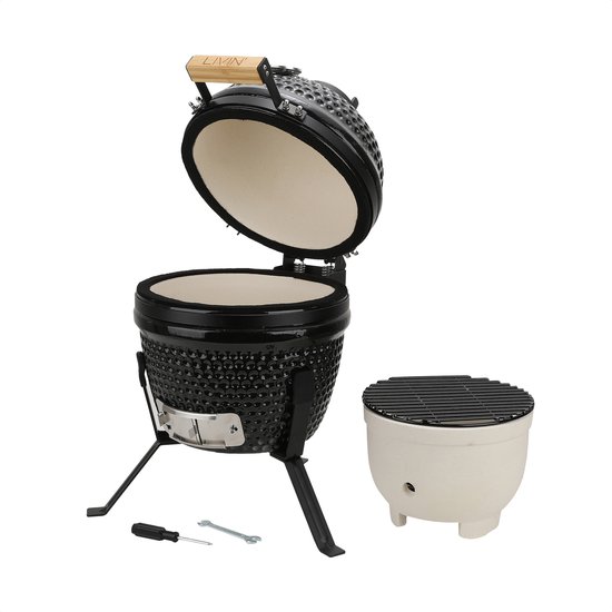 LIVIN' Kamado 13 Inch - Kamadobarbecues - Houtskoolbarbecues - Keramisch - Inclusief onderstel - Hoge Kwaliteit Keramiek - Inclusief Thermometer - Zwart - Ø 28cm van LIVIN'