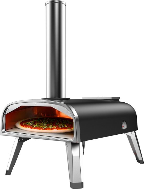 LIVIN' Pizzaoven - Pizzaovens voor buiten - 12 Inch Pizzaoven - Pizza oven buiten - Pellet Pizza oven - Duurzaam - Pizzaoven voor buiten - Pizza Oven Houtgestookte - Pizza Oven Tuin - Inclusief Thermometer - Draagbaar - 55*36*27 CM - RVS - Zwart van Merkloos