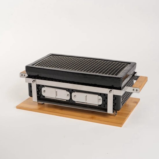 LIVIN' Rechthoekige Shichirin BBQ - Barbecue - Tafelgrill - Hibachi - Japanse BBQ Grill - Keramische Japanese Yakitori Grill - Geschikt Voor Binchotan Houtskool - 2 t/m 6 Personen - Grilldoorsnede 35,5 cm x 17,5 cm van LIVIN'