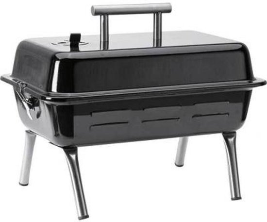 Lokkii draagbare tafel BBQ - Zwart - Geemailleerd Staal - Geschikt voor Houtskool en Briketten - Handig Meeneemformaat - Barbecue van Lokkii