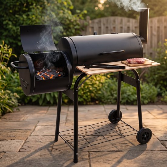 Lomera BBQ Smoker - Smokerbarbecue - Rookoven - Barbecue - Offset Smoker - Rookgrill - Houtskool Barbecue - Grillwagen - Rookkast - Houtskoolgrill - Barbecuewagen - Staande Grill - Barbeque - Tuin Barbecue - Smoker - Houtskoolbarbecue