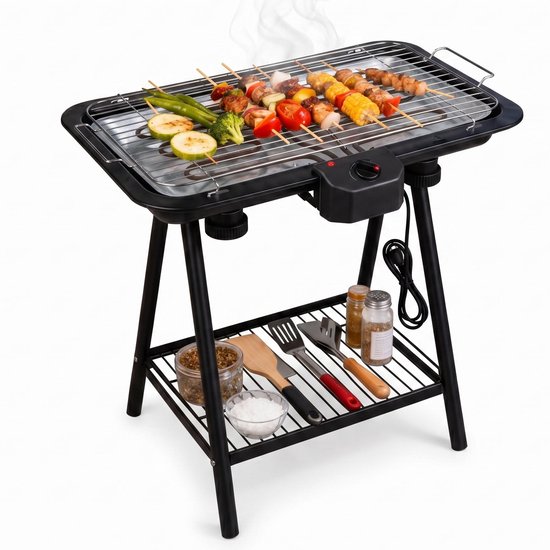 Lomera Elektrische Barbecue - Elektrische BBQ - Barbecue Staand - Tafelbarbecue - Tafel BBQ - Elektrische Grill - Rookloze Barbecue - Binnen Barbecueën - Barbecuegrill - BBQ met Onderstel - Balkon BBQ - Tuin BBQ - Elektrische Grillplaat