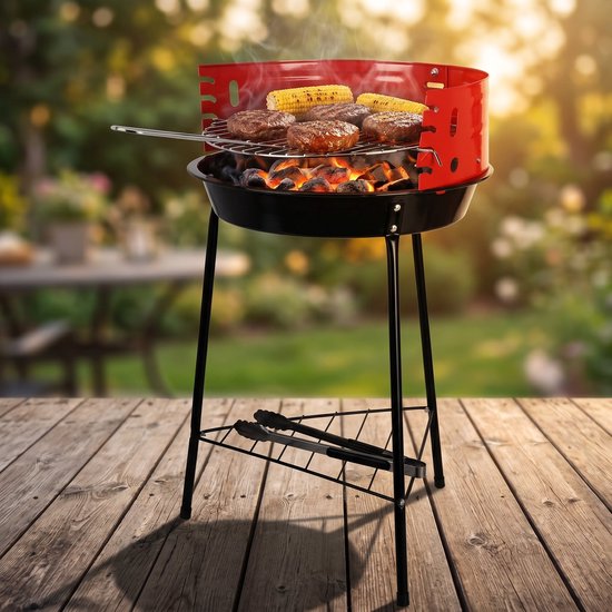Lomera Houtskoolbarbecue - Barbecue op Poten - Staande Barbecue met Windscherm - Verstelbare Grill - Houtskool BBQ - Ronde Barbecue - Houtskoolgrill voor Tuin - Tuin Barbecue - Houtskool Barbecue - Grillrooster - BBQ