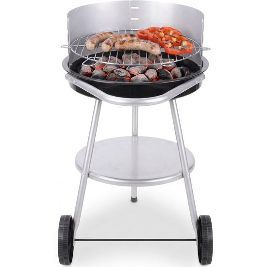 Lomera Houtskoolbarbecue - Houtskool BBQ - Barbecue op Wielen - Ronde Barbecue - Barbecue met Deksel - Verrijdbare Barbecue - Barbecue met Rooster - Verstelbaar Grillrooster - Halfronde Barbecue