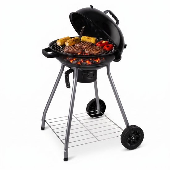 Lomera Kogelbarbecue - Houtskool BBQ - Barbecue met Deksel en Wielen - Asopvangbak - Ventilatiesysteem - Kogelgrill - Opbergrooster - Grillrooster - Kettle BBQ - Voor Tuin en Terras - Camping - Houtskoolbarbecue