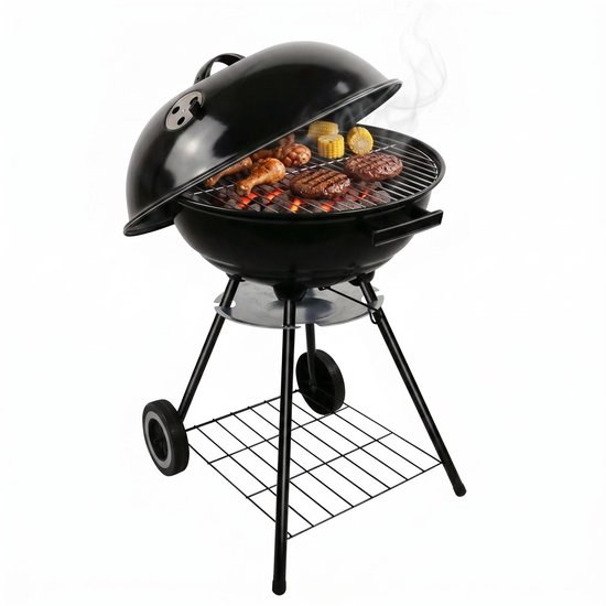 Lomera Kogelbarbecue - Houtskool BBQ met Deksel en Wielen - Ronde Barbecue - Asopvangbak - Kogelgrill - Houtskoolbarbecue - Instelbaar Ventilatiesysteem - Grillrooster - Kolen BBQ - Staande BBQ - Tuinbarbecue - Barbeque