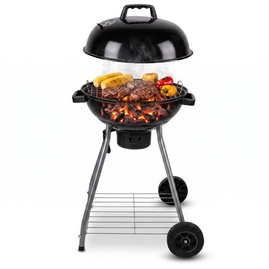 Lomera Kogelbarbecue - Houtskoolbarbecue - BBQ - Barbecue - Kettle Barbecue - Grillrooster - Asopvangbak - Met Deksel - Met Wielen - Ronde Barbecue - Staande Grill - Kogelgrill - Tuinbarbecue - Houtskool Grill