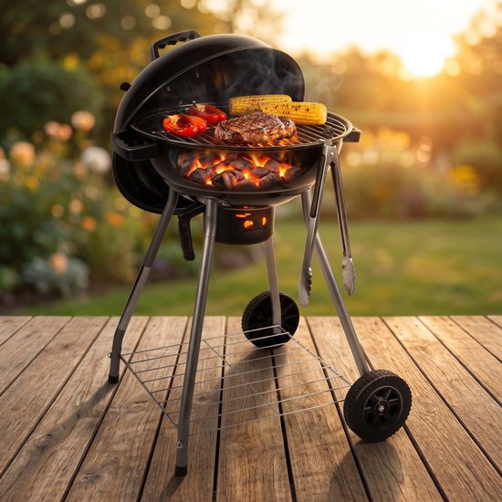 Lomera Kogelbarbecue - Houtskoolbarbecue - BBQ met Deksel en Asopvangbak - Barbecue met Wielen en Ventilatiesysteem - Houtskool Kogelgrill voor Tuin - Grote Ronde Tuinbarbecue - Grillrooster - Houtskoolbbq - Grill van Lomera