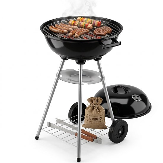 Lomera Kogelbarbecue - Houtskoolbarbecue - Houtskool BBQ - Kogelgrill - Ronde Barbecue - Ronde Houtskoolbarbecue - Barbecue met Deksel - Barbecue op Wielen - Verrijdbare Barbecue - Zwarte Kogelbarbecue van Merkloos