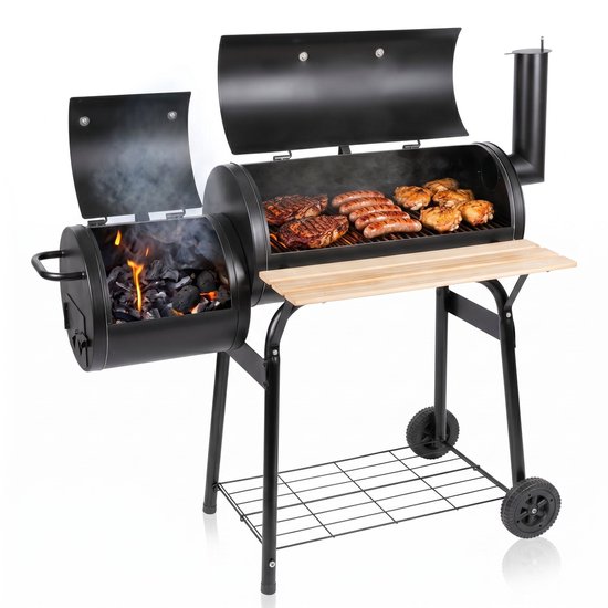 Lomera Smoker BBQ - Smokerbarbecue - Houtskool BBQ - Rookoven - Houtskoolbarbecue - Offset Grill - Rookgrill - Op Wielen - Met Thermometer - Buitenkeuken - Tuin Barbecue - Grillrooster - BBQ Roker - Smoker Grill - Barbecue Smoker van Merkloos