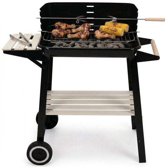 Lomera Verrijdbare Barbecue - Barbecue op Wielen - Houtskoolbarbecue - Barbecue Grill - Barbecue met Zijtafel - Tuinbarbecue - Buiten Barbecue - BBQ van Merkloos
