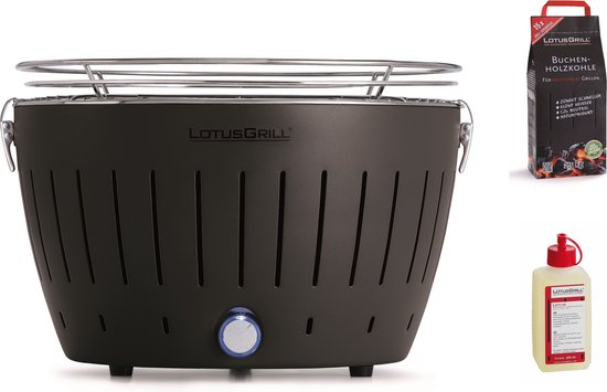 LotusGrill Classic Tafelbarbecue combi set 2,5kg houtskool - Antraciet van LotusGrill