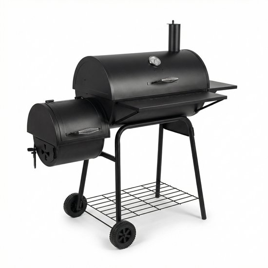 Lugia Houtskool BBQ met - Barbecue Smoker - 136 cm - Grote Grill 66x41 cm - Warmhoudrek - Zijtafel met Flessenopener - Zwart van Merkloos