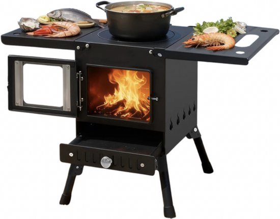 LUMÉ STORE Camping Houtkachel - Tuinhaard - Barbecue - Kachel - Opvouwbaar - Verstelbaar - Grillen & Koken - Draagbaar - Zwart