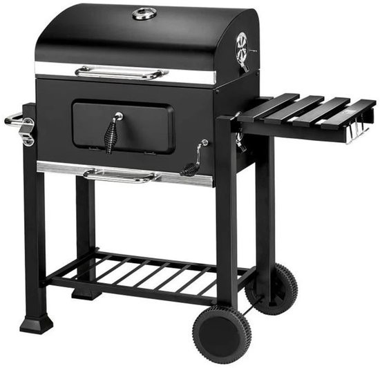 LUMÉ STORE Houtskool Barbecue XXL - BBQ - Grill Apparaat - Ingebouwde Thermometer - Aslade - Opbergrek - Zijplank - Wielen - Zwart