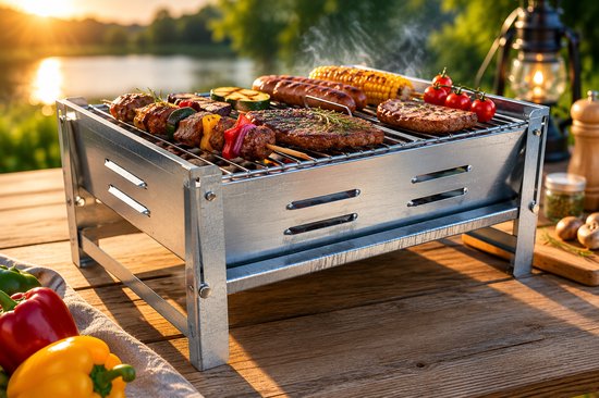 LUNOVO Opvouwbare BBQ - Draagbare Houtskool Barbecue - Camping BBQ - Compact Inklapbaar - Voor Camping, Vissen, Vakantie en Tuin