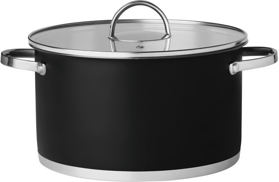 Maku Kitchen life Steelpan zwart met glazen deksel 5,3 L 24 cm van Merkloos