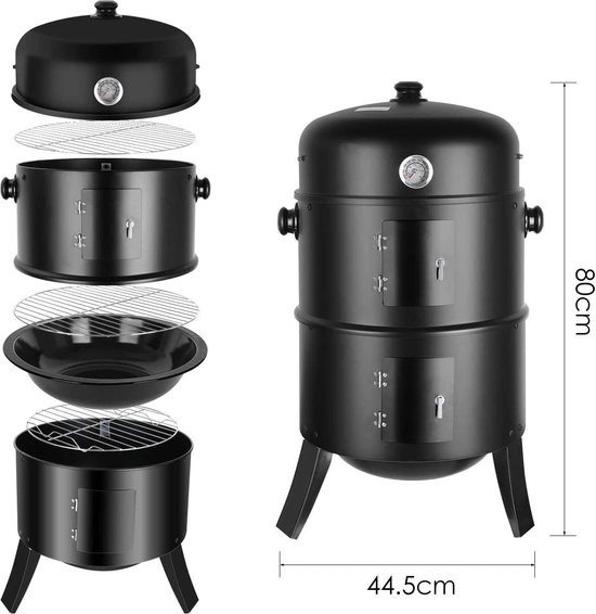 Manzibo BBQ  - Smoker bbq - Grill - Barbecue - Rookoven - Houtskool  - Voor Tuin, Camping - Ronde Barbeque - Zwart van Manzibo