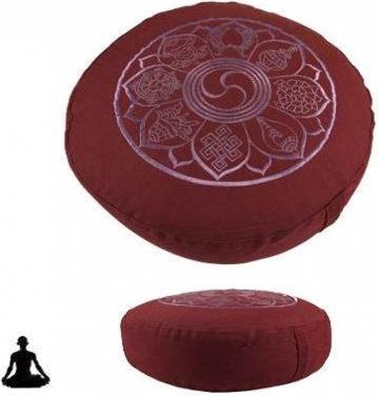 Meditatiekussen Licht aubergine 8 symbolen geborduurd - Katoen - Boekweit - 33x17 - Licht aubergine van Lotus Design