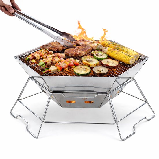 Meedeer Campinghoutkachel-Opvouwbare buitenkachel-draagbare-Ruitvormig barbecue-Camping Kooktoestel-RVS-Hittebestendig-voor vreugdevuur en picknick
