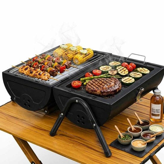 Meedeer Houtskool Barbecue-Houtskool BBQ-Smokerbarbecues-40*54 cm-Gelijkmatige warmteverdeling-Met bakplaat en handgrepen-Met Deksel-Zwart van Merkloos