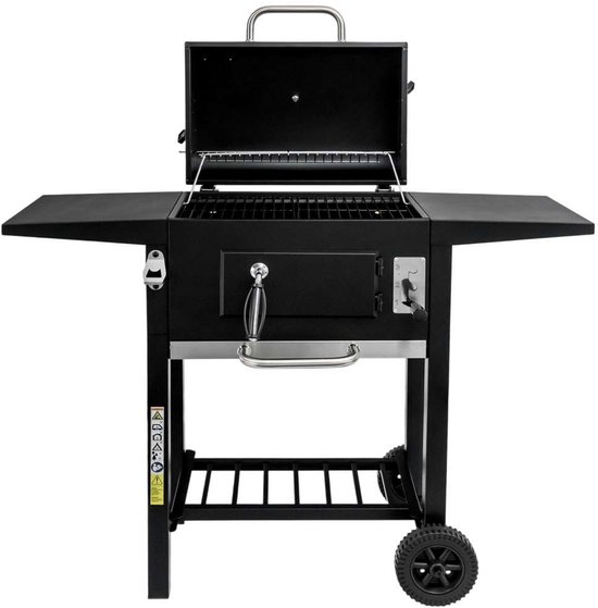 Mega-M Classic - Houtskoolbarbecue - Geëmailleerd grillrooster - Deksel met thermometer - Mobiel ontwerp van Merkloos
