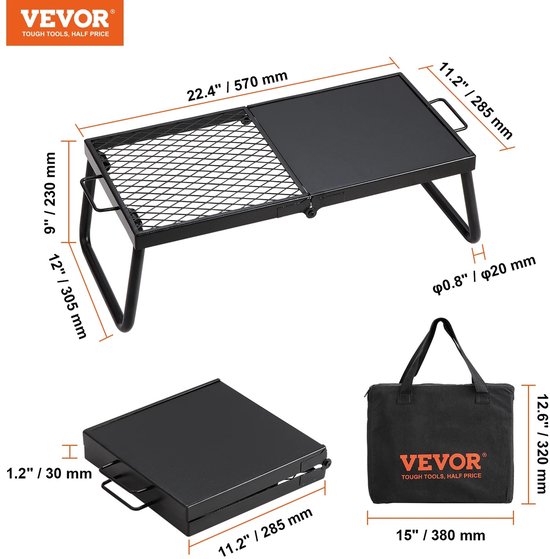 Mila Shop - Barbecue - Buiten koken - Grillen - Rek - Kampvuurgrill - Camping grill - Strand - Picknick - Zwart
