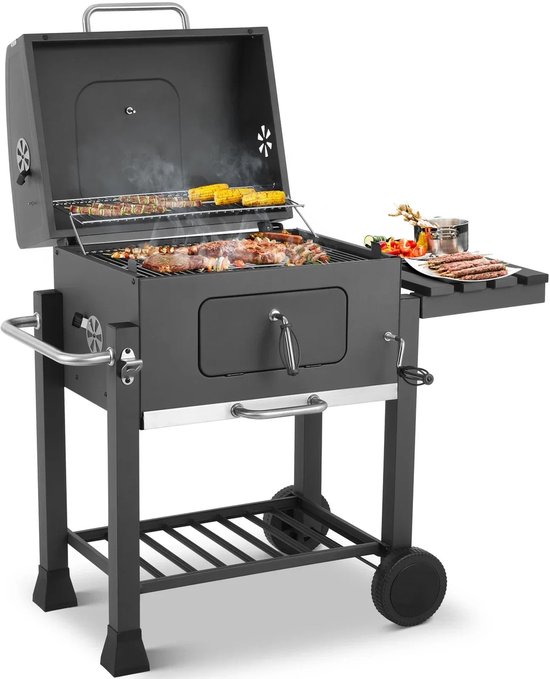 Mila Shop Houtskoolgrill - Robuuste BBQ grill - Opvouwbare bijzettafel - 78x55.7x82.5cm van Mila Shop