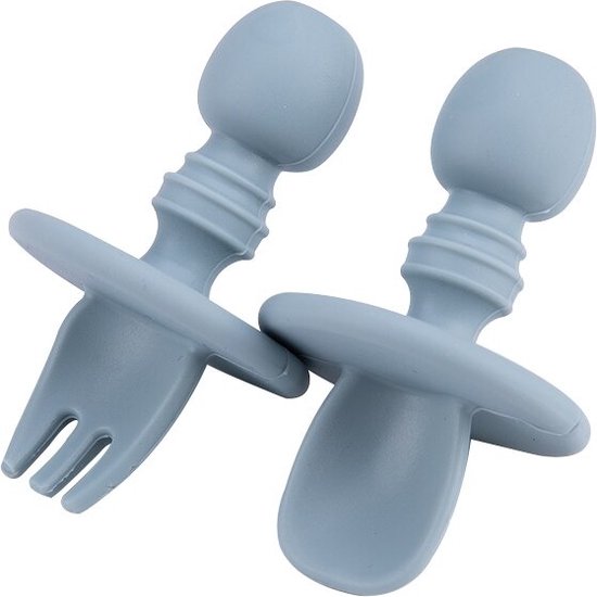 Milla Siliconen Baby Bestek - Gekleurd Servies voor Kids - voor Kinderen en Peuter - Schattig - Vork en Lepel - Blauw van Mill