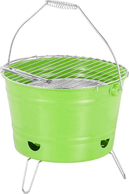 Mini Barbecue Draagbare BBQ - Rond Design met Handvat - Ø 27 cm - Groen