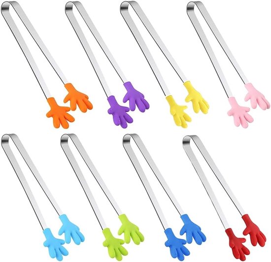 Mini Handtangen Set van 8 Stuks, Silicone en RVS Voedsel Tangen, Kleurrijke Kindertangen voor Koken, Barbecue en Buffet met Antislip Handgreep van Merkloos