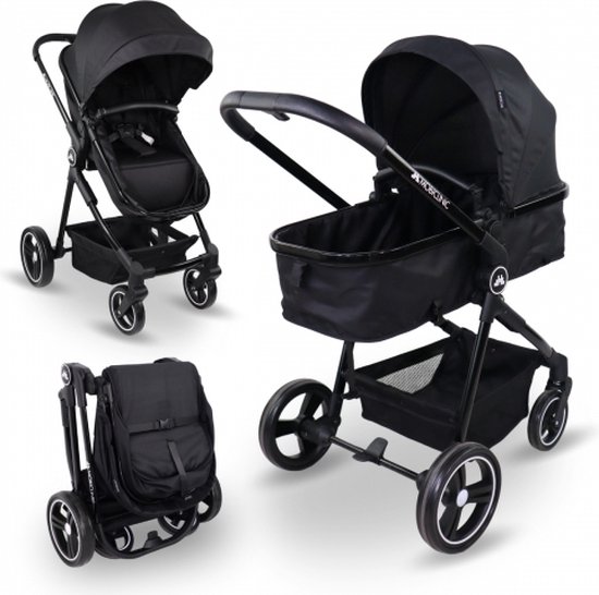 Mobiclinic Nuit - Kinderwagen 2-in-1 - Ultracompact - Handgreep met één hendel - 5 puntsgordel - 0-22 kg - Multifunctionele Buggy 2 in 1 - Afneembare stang - Zwart van Mobiclinic