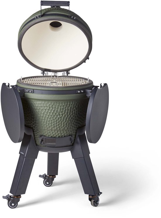 Moddern Complete Kamado - inklapbare zijtafels en zwarte poten met wielen met rem - 8 tot 12 personen - Green van Merkloos