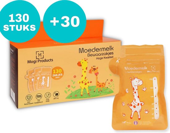 Mogi Products-Moedermelk Bewaarzakjes - 160 Stuks- 130+30 zakjes extra - Met Schenktuit - Borstvoeding Bewaarzakjes - Lekvrij - Koelkast en Vriezer - BPA vrij - 200 ml van Mogi Products