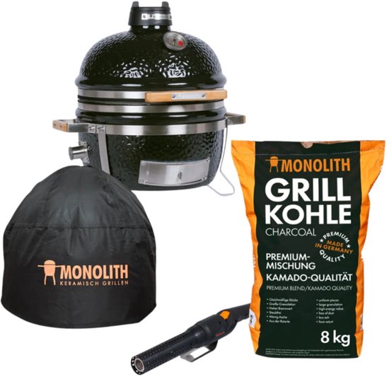 Monolith Icon Starterset - Kamado Barbecue 33 cm - Inclusief Beschermhoes, Mono-Lighter & Houtskool - Compacte Houtskool BBQ van Monolith