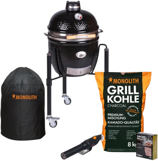 Monolith Junior 2.0 Starterset – Kamado Barbecue – Inclusief Beschermhoes, Mono‑Lighter & Houtskool van Monolith
