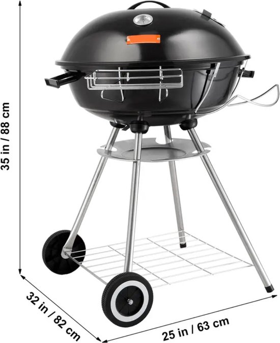 MS® - Barbecue op poten - Met wielen - BBQ grill - Houtskoolgrill met deksel - Met handgreep - Met thermometer - 63 x 82 x 88 cm van MS®