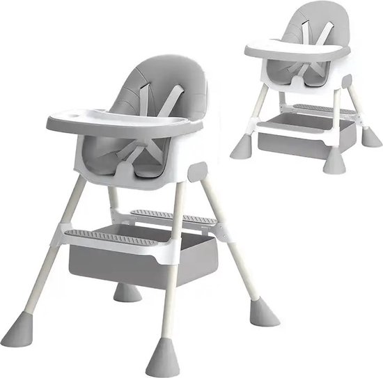 MS® - Kinderstoel - 6 delig - 2 in 1 - Met voetensteun - Met Lade - Voorzien van Antislip - Voor baby's van 6maanden+ - Veilig en praktisch - Grijs van MS®