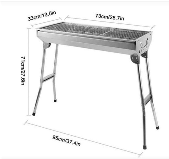 M.T.C© Barbeque-BBQ-RVS-langwerpig-shasliek-sate-camping-grill van Merkloos