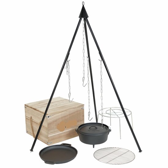 M.T.C-Deelbare-Driepoot set-Tripod-3 poot-Grillen-open vuur-Kampvuur-vuurschaal