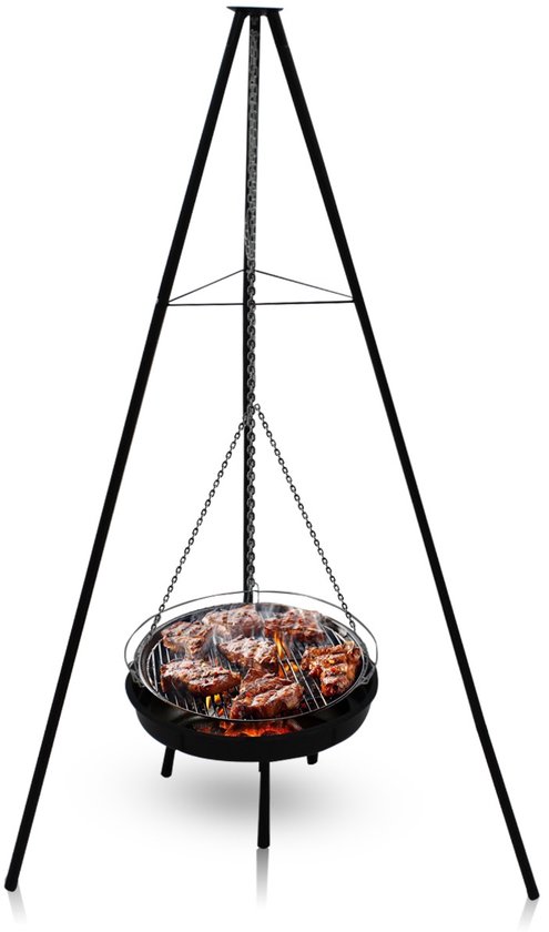 Muntel® BBQ Tripod - Driepoot -Inclusief Pot - Inclusief Rooster - Inclusief Vis Rookplankjes - Inclusief Vuurschaal - 160 x 50 cm van Merkloos