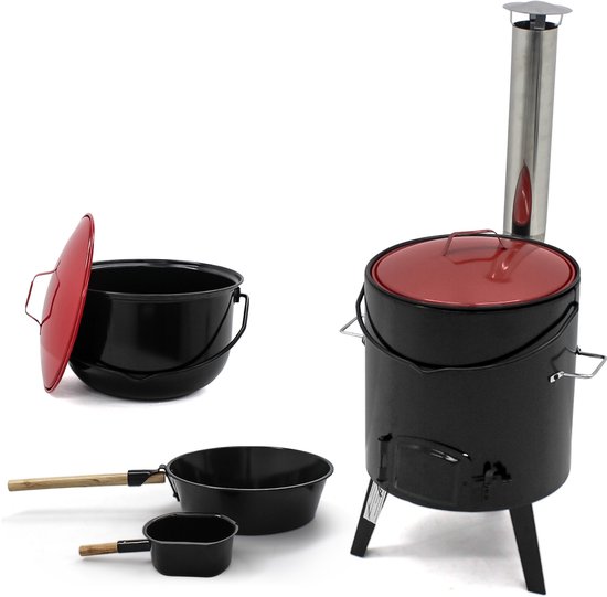 Muntel® Goulashketel - Goulashpot - Geëmailleerd - Kookpot - Scheplepel - 14 liter - Met Deksel - 92 x 35 x 45 cm - Zwart van Muntel®