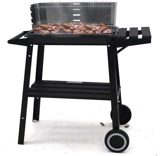 Muntel ® Houtskool barbecue -Op Wielen - BBQ - Asopvangbak - Kunststof - RVS - Zwart - Zilver van Merkloos