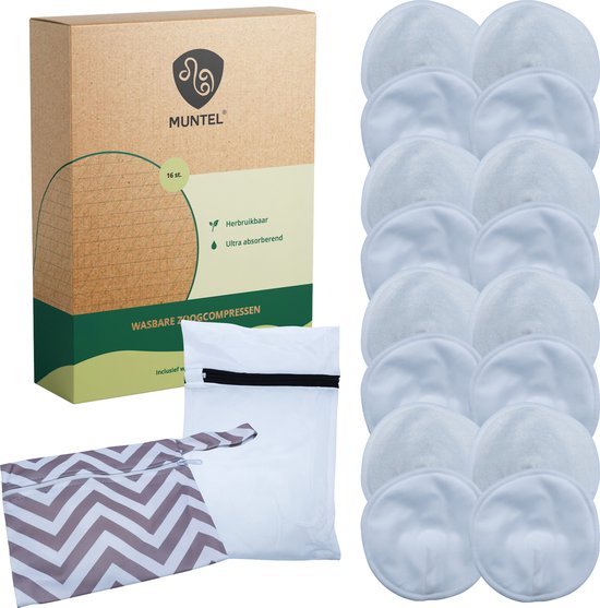 Muntel® Wasbare Zoogcompressen - Snelle Absorptie - Comfortabel - Wasbaar - Cup A t/m E - 16 Stuks - Wit van Muntel®